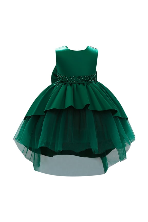 Toddler Baby Girls Dress Formal Bowknot Tutu Backless Puffy Tulle Gowns Princess Wedding Baptism Pageant Birthday Party Wear 5-6 Years Green