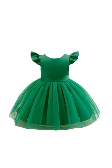 green infant dress Summer Girls Flowers Sleeveless Mesh Princess Toddler Dress Joan Girls Dress - Emerald