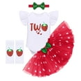 thumbnail image 1 of IBTOM CASTLE Baby Girls Strawberry 1st 2nd Birthday Outfit Romper Tutu Skirt Headband Leg Warmers for Cake Smash Photo Shoot, 1 of 11