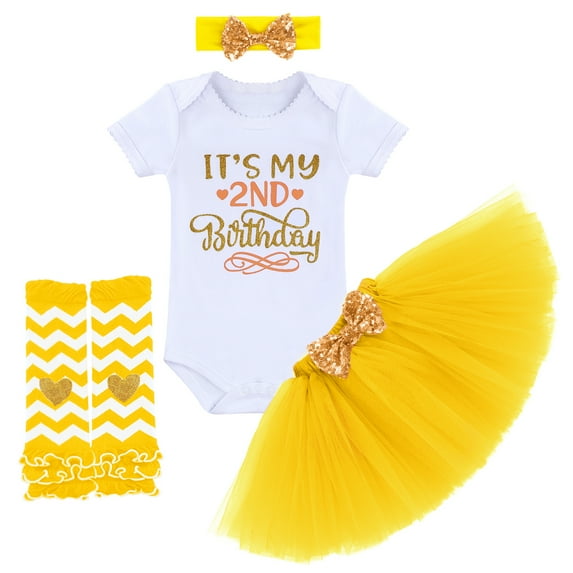 IBTOM CASTLE Toddler Baby Girls Half/1st/2nd Birthday Cake Smash Outfit Princess Romper + Tutu Skirt + Headband + Leg Warmers Leisure Clothes Set, 4-Piece