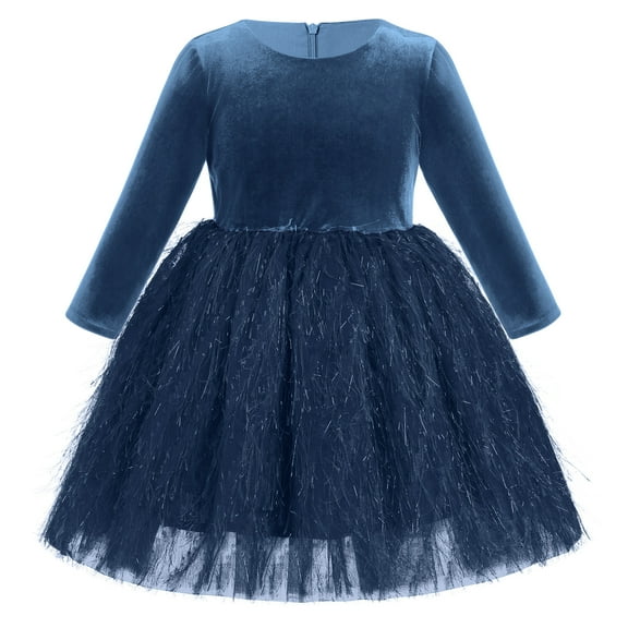 IBTOM CASTLE Toddler Baby Girls Long Sleeve Velvet Dress Fall Winter Princess Christmas Birthday Party Bowknot Tulle Tutu Dress 12-18 Months Royal Blue