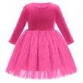 thumbnail image 1 of IBTOM CASTLE Toddler Baby Girls Long Sleeve Velvet Dress Fall Winter Princess Christmas Birthday Party Bowknot Tulle Tutu Dress 3-4 Years Hot Pink, 1 of 8
