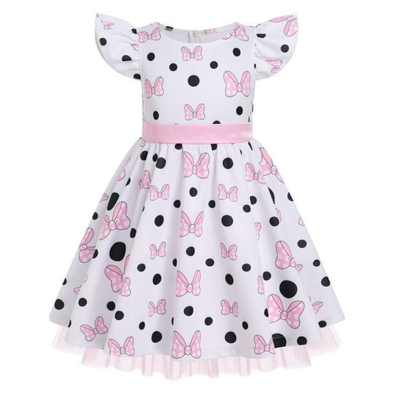 IBTOM CASTLE Toddler Baby Girls Mouse Birthday Dress Princess Flutter Sleeve Polka Dots Ruffle Tutu Dresses for Cake Smash 3-4 Years Pink