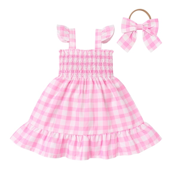 IBTOM CASTLE Toddler Baby Girls Pink Plaid Ruffle Romper Gingham Dress 1st Birthday Outfit Summer Boho Halloween Cosplay Dress up 2-3 Years Pink Dress
