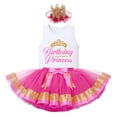 thumbnail image 1 of IBTOM CASTLE Toddler Baby Girls Princess Birthday Outfits Sleeveless Printed Vest Tops+Tulle Tutu Dress+Flower Crown Party Clothes 4-5 Years Hot Pink, 1 of 8