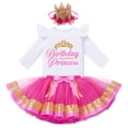 thumbnail image 1 of IBTOM CASTLE Toddler Baby Girls Princess Birthday Outfits Sleeveless Printed Vest Tops+Tulle Tutu Dress+Flower Crown Party Clothes 5-6 Years Hot Pink - Long Sleeve, 1 of 8