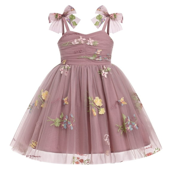 IBTOM CASTLE Toddler Baby Girls Birthday Party Princess Tutu Dress Floral Backless Ruffle Tulle Dresses for Cake Smash 12-18 Months Dusty Pink Floral