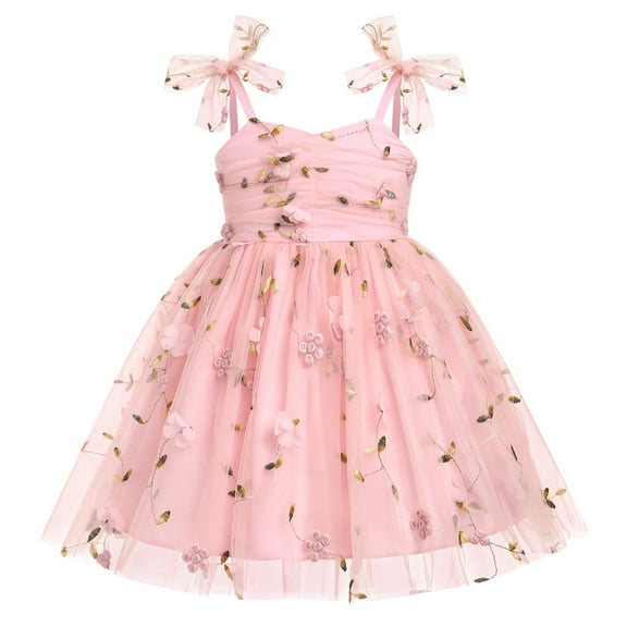 IBTOM CASTLE Toddler Baby Girls Birthday Party Princess Tutu Dress Floral Backless Ruffle Tulle Dresses for Cake Smash 5-6 Years Pink Posy