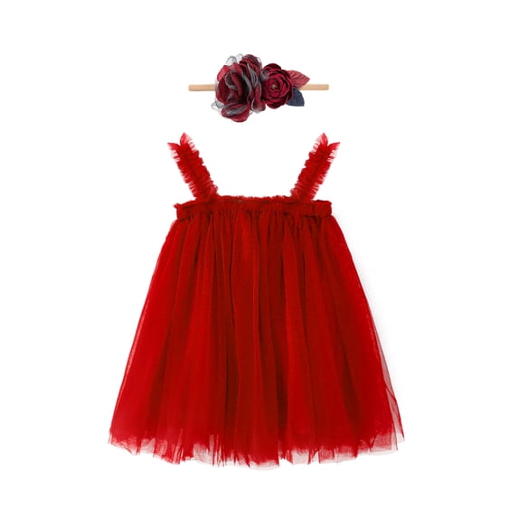 IBTOM CASTLE Toddler Baby Girls Princess Tutu Dress with Flower Headband Wedding Pageant Dresses Birthday Outfit Set for Photo Shoot 18-24 Months Wine Red