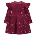 thumbnail image 1 of IBTOM CASTLE Toddler Baby Girls Sequin Velvet Tutu Dress Long Sleeve Princess Christmas Wedding Birthday Party Dresses Fall Winter Clothes 9-12 Months Wine Red, 1 of 5
