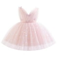 thumbnail image 1 of IBTOM CASTLE Toddler Baby Girls Shiny Butterfly Tutu Dress Princess Birthday Party Pageant Flower Girl Wedding V-Backless Dresses 12-18 Months Pink, 1 of 9
