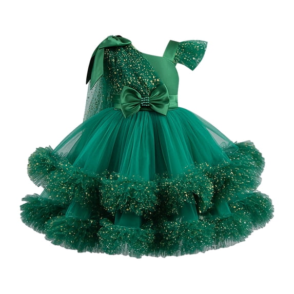 IBTOM CASTLE Toddler Baby Girls Shiny Sequin Heart Pageant Dress Sequins Heart Tulle Tutu Dress Flower Wedding Princess Birthday Party Prom Gown 18-24 Months Green