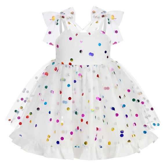 IBTOM CASTLE Toddler Baby Girls Sleeveless Spaghetti Straps Princess Birthday Party Dresses Sequin Ruffle Tulle Tutu Dress for Halloween Cake Smash Photo Shoot