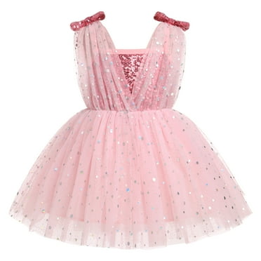 IBTOM CASTLE Toddler Baby Girls Tutu Dress Sleeveless V Neck Sparkle Sequins Glitters Princess Tulle Casual Birthday Party Dress 5-6 Years Pink