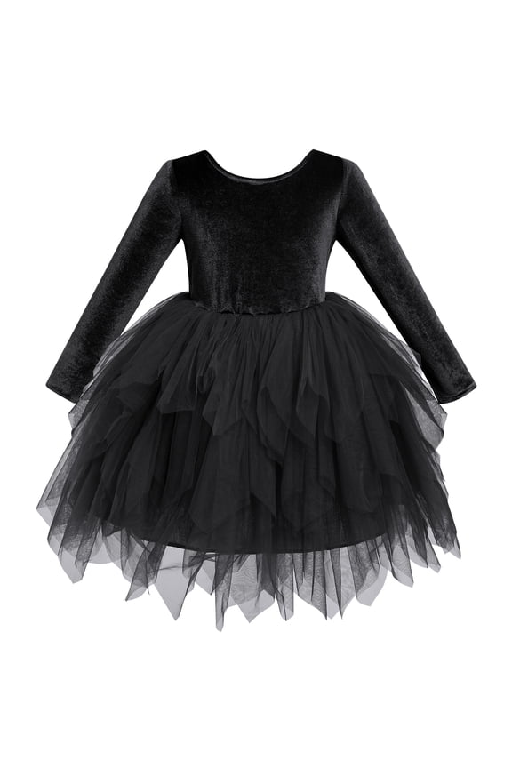 Toddler Baby Girls Velvet Tutu Dress Bowknot Ruffle Tulle Princess Christmas Birthday Party Dress Fall Winter Clothes 2-3 Years Black