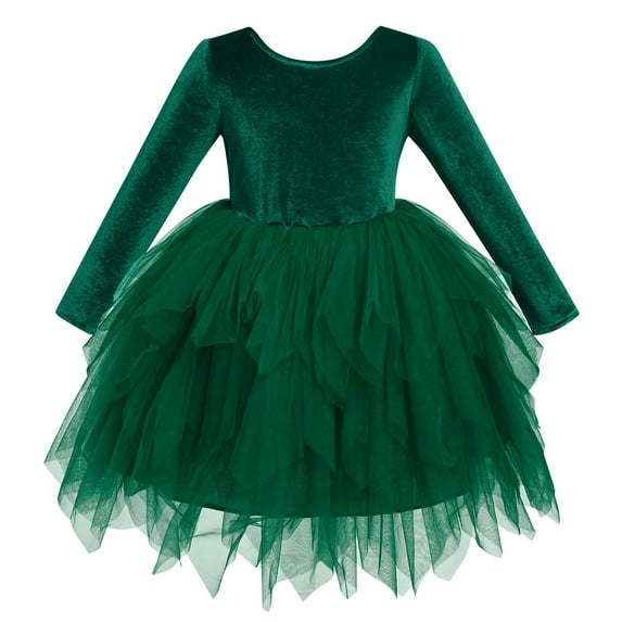 IBTOM CASTLE Toddler Baby Girls Velvet Tutu Dress Bowknot Ruffle Tulle Princess Christmas Birthday Party Dress Fall Winter Clothes 2-3 Years Green
