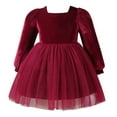 thumbnail image 1 of IBTOM CASTLE Toddler Baby Girls Velvet Tutu Dress Long Sleeve Square Neck Fall Winter Princess Christmas Birthday Party Wedding Dresses 18-24 Months Wine Red, 1 of 9