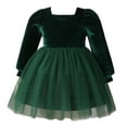 thumbnail image 1 of IBTOM CASTLE Toddler Baby Girls Velvet Tutu Dress Long Sleeve Square Neck Fall Winter Princess Christmas Birthday Party Wedding Dresses 3-4 Years Green, 1 of 8