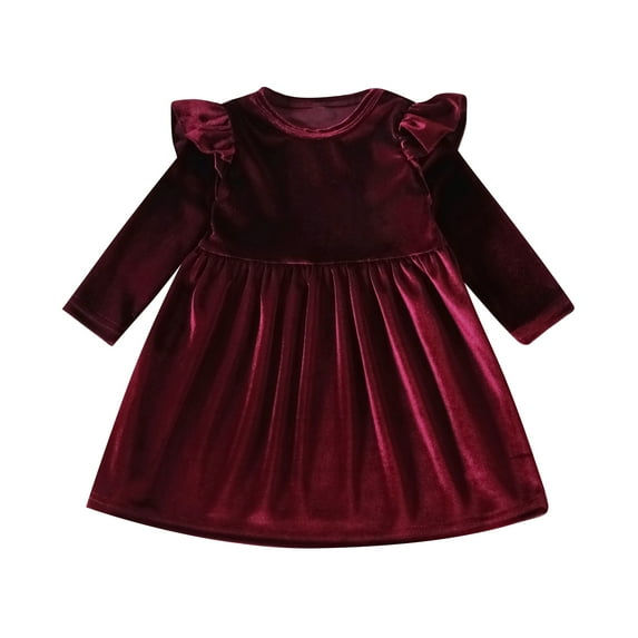 IBTOM CASTLE Toddler Baby Girls Velvet Tutu Dress Pageant Party Gown Kids Fall Winter Ruffle Long Sleeve Princess Christmas Birthday Party Wedding Evening Dress 9-12 Months Wine Red