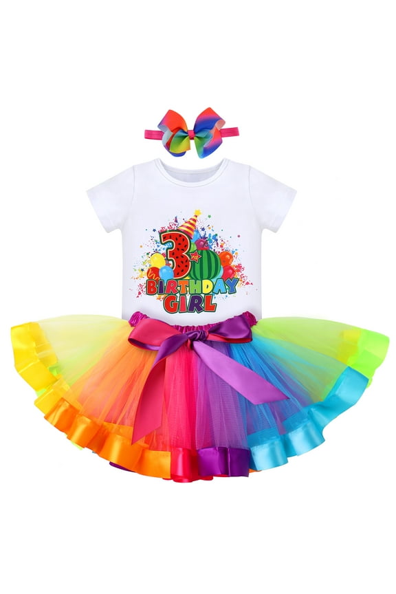 Toddler Baby Girls Watermelon 1st Birthday Outfit Cake Smash Romper Rainbow Tutu Skirt Headband Summer Clothes for Photo Shoot 3 Years Rainbow Watermelon