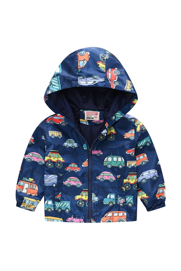 Toddler Boys Girls Outwear Windbreaker Jacket Kids Casual Lightweight Hooded Waterproof Zipper Raincoat Rain Coats Navy Blue