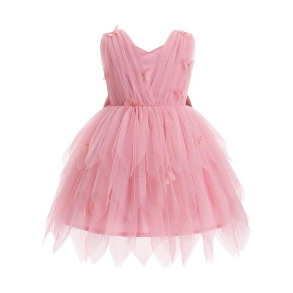 IBTOM CASTLE Toddler Flower Girl Dress Baby Butterfly Ruffle Tulle Tutu Dress Princess Birthday Party Pageant Formal Wedding Prom Gown 18-24 Months Pink