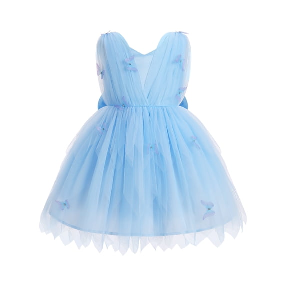 IBTOM CASTLE Toddler Flower Girl Dress Baby Butterfly Ruffle Tulle Tutu Dress Princess Birthday Party Pageant Formal Wedding Prom Gown Blue