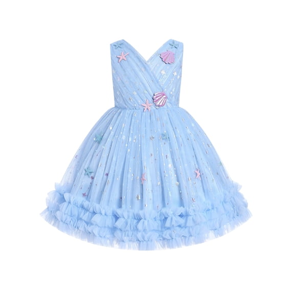 IBTOM CASTLE Toddler Flower Girl Dress Sequin Butterfly Princess Birthday Pageant Wedding Party Dresses V-Back Tulle Formal Gown Blue