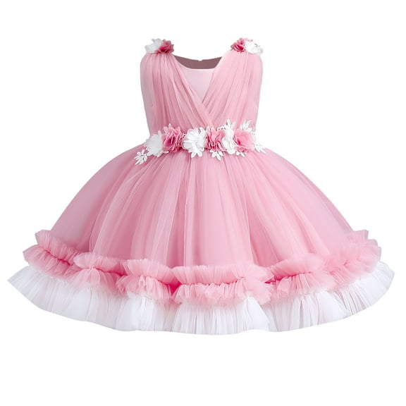 IBTOM CASTLE Toddler Flower Girls Tulle Dress Sleeveless Princess Tutu Dress Birthday Party Wedding Pageant Gown 1-2 Years Dusty Pink
