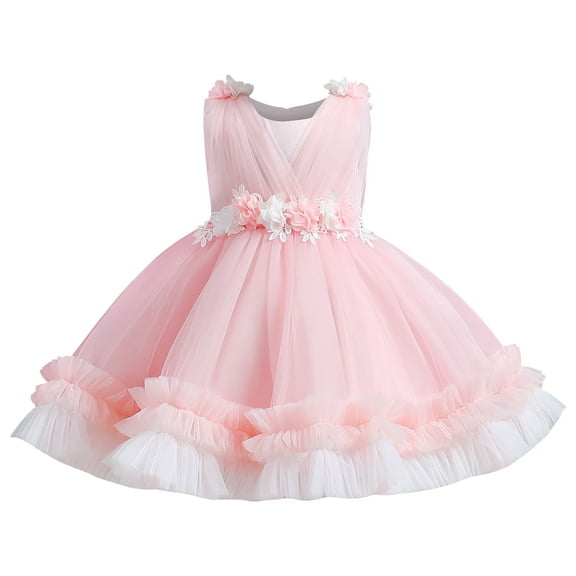 IBTOM CASTLE Toddler Flower Girls Tulle Dress Sleeveless Princess Tutu Dress Birthday Party Wedding Pageant Gown 4-5 Years Pink
