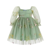 IBTOM CASTLE Toddler Girl Birthday Dress Floral Confetti Tulle Formal Wedding Party Long Sleeve Dresses for Cake Smash Photo Shoot 12-18 Months Sage Green Floral