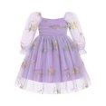 thumbnail image 1 of IBTOM CASTLE Toddler Girl Birthday Dress Floral Confetti Tulle Formal Wedding Party Long Sleeve Dresses for Cake Smash Photo Shoot 3-4 Years Purple Floral, 1 of 8