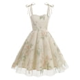 thumbnail image 1 of IBTOM CASTLE Toddler Girls 1950s Vintage Floral Embroidery Swing Dress | Retro Graduation Dress For Birthday Party Wedding Bridesmaid Communion Tulle Dresses, Sweetheart Mesh Beige, 1 of 7