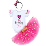IBTOM CASTLE Toddler Girls 1st 2nd 3rd Birthday Outfit Princess Polka Dots Ruffle Tutu Skirt Mouse Headband Cake Smash Party Clothes Set 2 Years Hot Pink