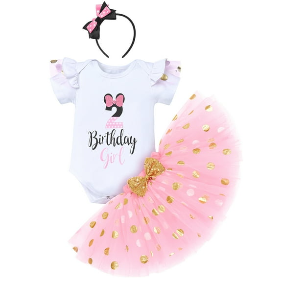 IBTOM CASTLE Toddler Girls 1st 2nd 3rd Birthday Outfit Princess Polka Dots Ruffle Tutu Skirt Mouse Headband Cake Smash Party Clothes Set 2 Years Pink