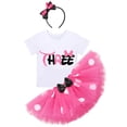 thumbnail image 1 of IBTOM CASTLE Toddler Girls 3rd Birthday Outfit Polka Dots Romper Tutu Dress Mouse Headband Princess Skirt 3PCS Set for Photo Shoot 3 Years Hot Pink - Black, 1 of 8