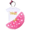 thumbnail image 1 of IBTOM CASTLE Toddler Girls 3rd Birthday Outfit Polka Dots Romper Tutu Dress Mouse Headband Princess Skirt 3PCS Set for Photo Shoot 3 Years Hot Pink, 1 of 8
