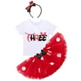 thumbnail image 1 of IBTOM CASTLE Toddler Girls 3rd Birthday Outfit Polka Dots Romper Tutu Dress Mouse Headband Princess Skirt 3PCS Set for Photo Shoot 3 Years Red - Black, 1 of 8