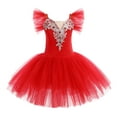 thumbnail image 1 of IBTOM CASTLE Toddler Girls Ballet Leotards Glitter Tulle Skirt Ruffle Sleeve Tutu Dresses with Hair Clip Dancewear Outfit 5-6 Years Red, 1 of 8