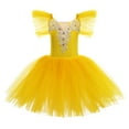 thumbnail image 1 of IBTOM CASTLE Toddler Girls Ballet Leotards Glitter Tulle Skirt Ruffle Sleeve Tutu Dresses with Hair Clip Dancewear Outfit 7-8 Years Yellow, 1 of 8