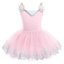 IBTOM CASTLE Toddler Girls Ballet Leotards Sequin Flower Camisole Ballet Dance Dress Tulle Tutu Skirt Leotard Ballerina Dancewear 5-6 Years Pink