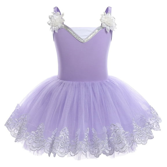 IBTOM CASTLE Toddler Girls Ballet Leotards Sequin Flower Camisole Ballet Dance Dress Tulle Tutu Skirt Leotard Ballerina Dancewear 5-6 Years Purple