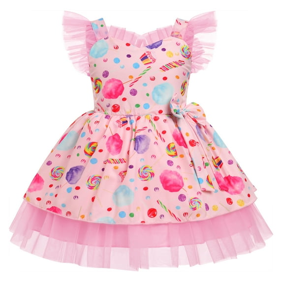 IBTOM CASTLE Toddler Girls Birthday Dress Cow Strawberry Shiny Confetti Tulle Princess Party Dresses for Cake Smash Photo Shoot 12-18 Months Pink Candy