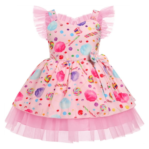 IBTOM CASTLE Toddler Girls Birthday Dress Cow Strawberry Shiny Confetti Tulle Princess Party Dresses for Cake Smash Photo Shoot 12-18 Months Pink Candy