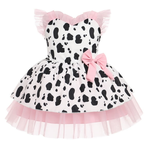 IBTOM CASTLE Toddler Girls Birthday Dress Cow Strawberry Shiny Confetti Tulle Princess Party Dresses for Cake Smash Photo Shoot 12-18 Months Pink Cow