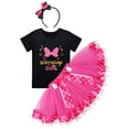 thumbnail image 1 of IBTOM CASTLE Toddler Girls Birthday Outfit Polka Dots Tops Tutu Skirt Mouse Ears Headband for Cake Smash Photo Shoot 4 Years Black + Hot Pink - Bowknot, 1 of 8