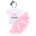 thumbnail image 1 of IBTOM CASTLE Toddler Girls Birthday Outfit Polka Dots Tops Tutu Skirt Mouse Ears Headband for Cake Smash Photo Shoot 5 Years Pink - Bowknot, 1 of 8