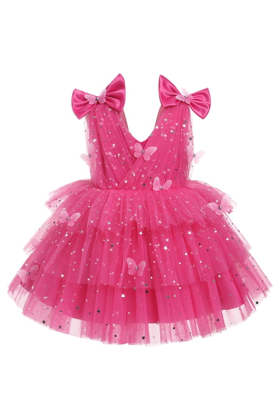 Toddler Girls Butterfly Birthday Dress Rainbow Tulle Formal Wedding Party Ruffle Tutu Dresses Photo Shoot 2-3 Years Hot Pink