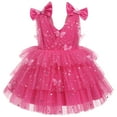 thumbnail image 1 of IBTOM CASTLE Toddler Girls Butterfly Birthday Dress Rainbow Tulle Formal Wedding Party Ruffle Tutu Dresses Photo Shoot 3-4 Years Hot Pink, 1 of 8