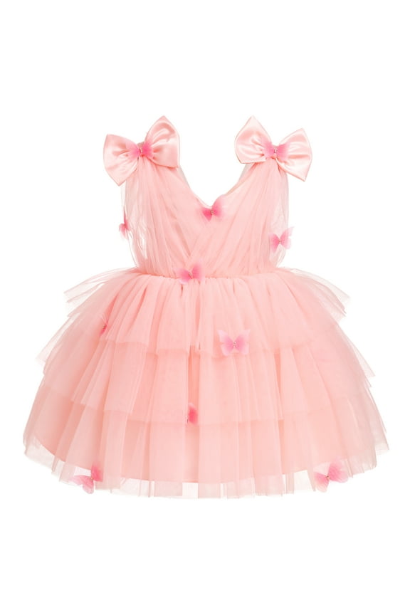 Toddler Girls Butterfly Birthday Dress Rainbow Tulle Formal Wedding Party Ruffle Tutu Dresses for Photo Shoot 18-24 Months Pink